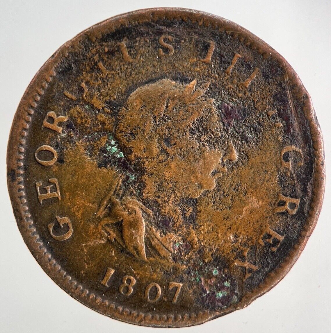 1807 George 3rd III Half-Penny Coin | Fine Collectable Grade