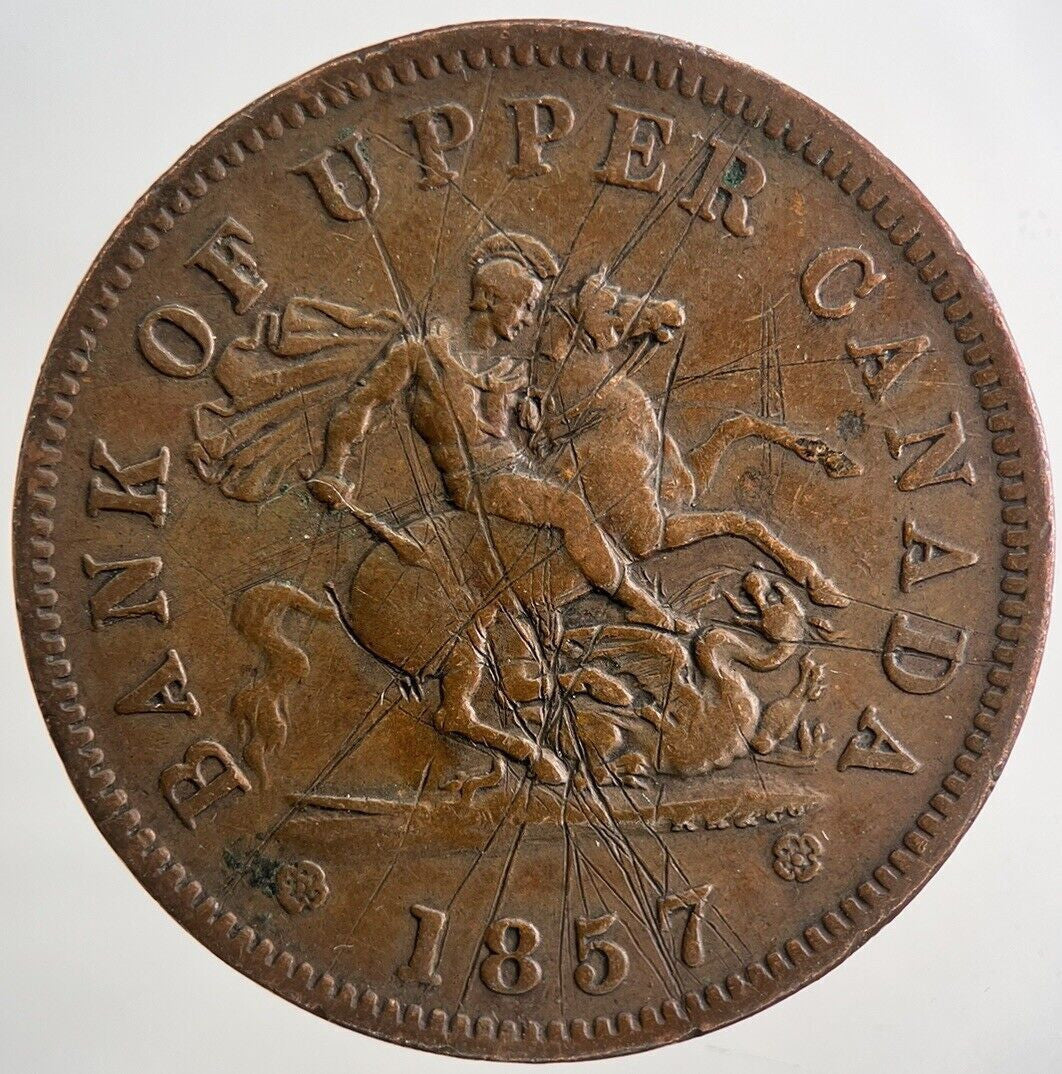 1857 Canada Bank Token One Penny Coin | Fine Collectable Grade