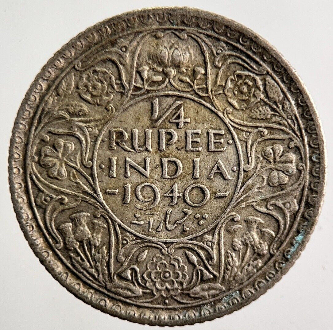 1940 India 1/4 Quarter Rupee Silver Coin | Fine Collectable Grade