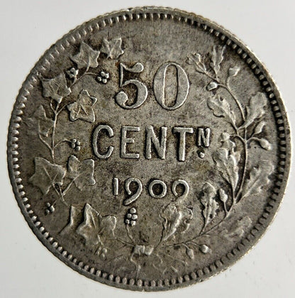 1909 Belgium 50 Centimes Silver Coin | Fine Collectable Grade