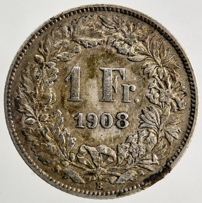 1908 Switzerland Swiss 1 Franc Silver Coin | Fine Collectable Grade