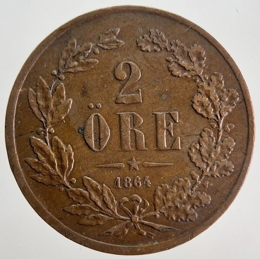 1864 Sweden 2 Ore Coin | Fine Collectable Grade | a7163