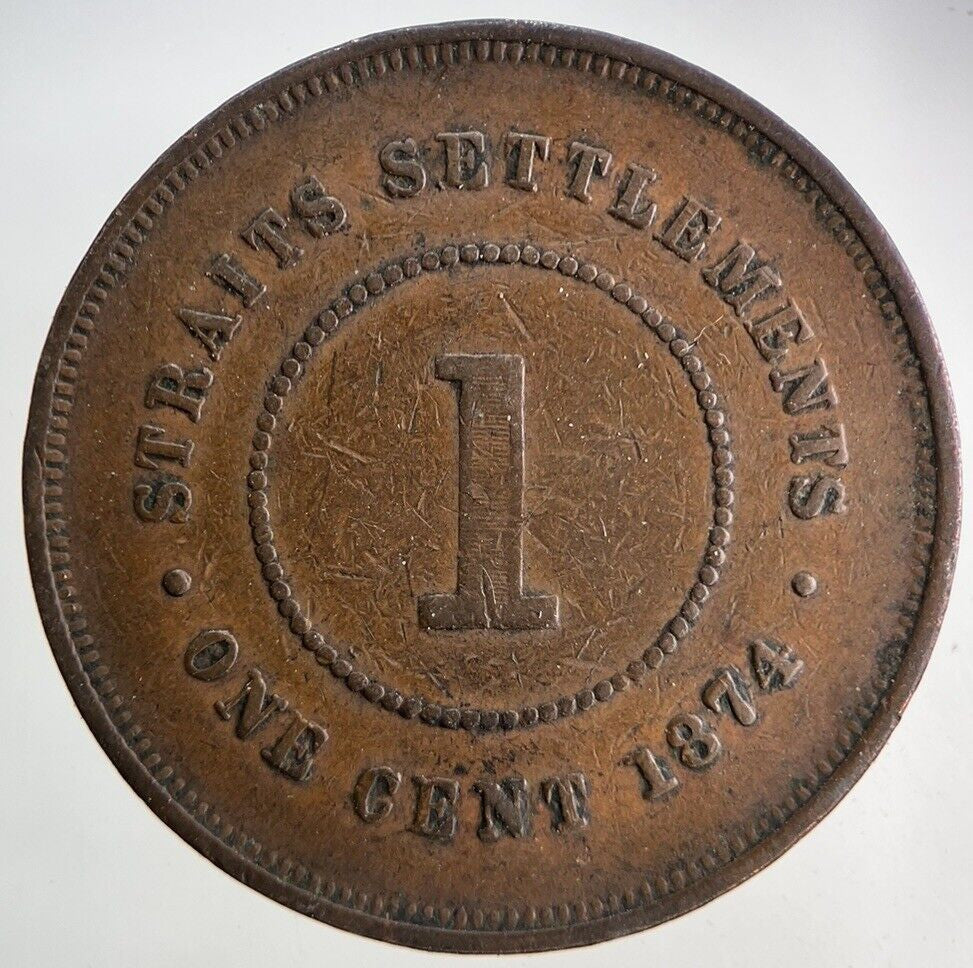1874 Victoria Straits Settlements 1 Cent Coin | Fine Collectable Grade