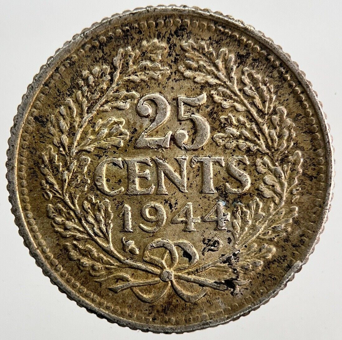 1944 Netherlands 25 Cents Silver Coin | Very High Grade