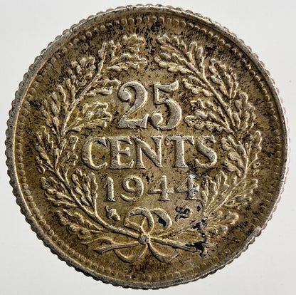 1944 Netherlands 25 Cents Silver Coin | Very High Grade