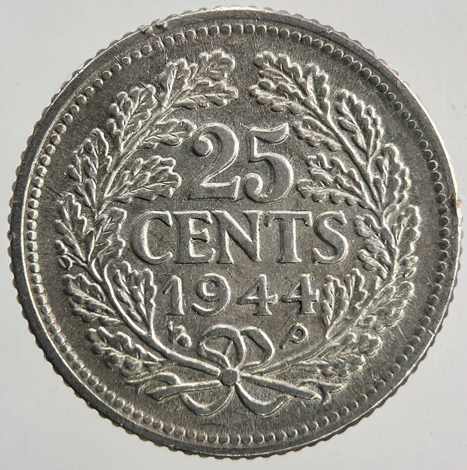 1944 Netherlands 25 Cents Silver Coin | Fine Collectable Grade