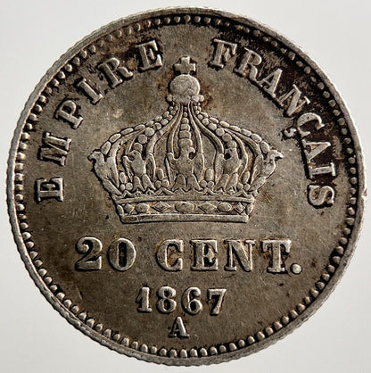 1867 France 20 Cent Silver Coin | Fine Collectable Grade | a3641