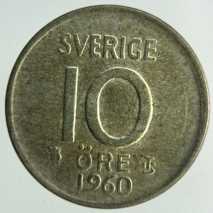 1960 Sweden 10 Ore Silver Coin | Fine Collectable Grade