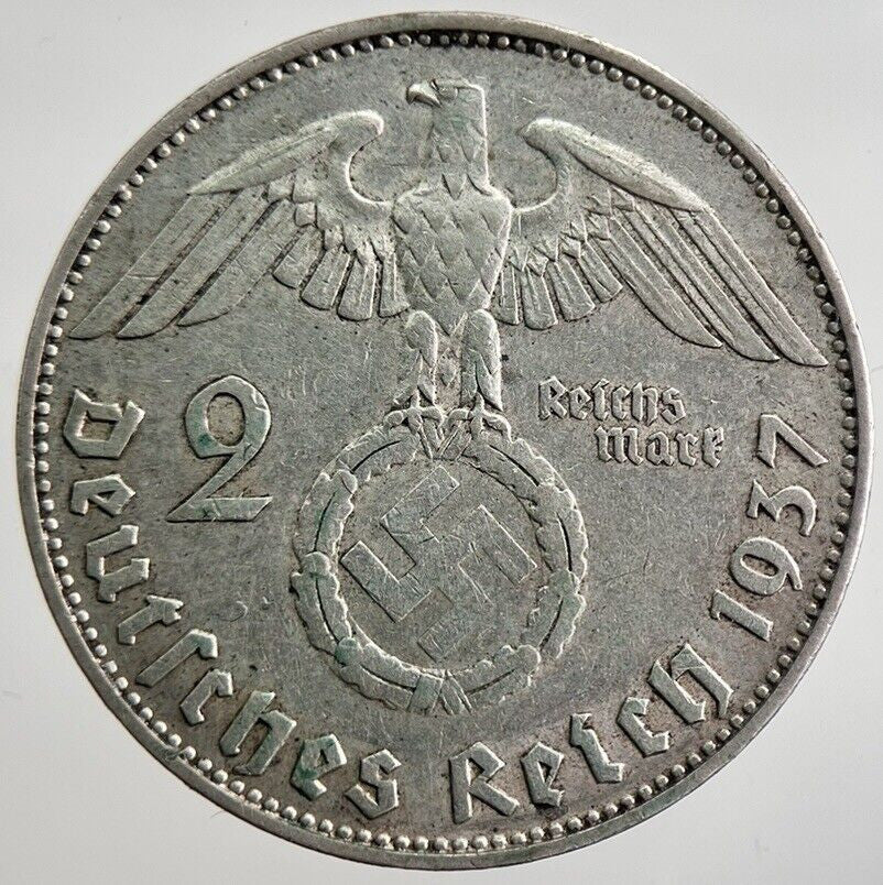 1937 - J Germany Nazi 2 Mark Silver Coin | Fine Collectable Grade | a2415