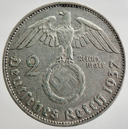 1937 - J Germany Nazi 2 Mark Silver Coin | Fine Collectable Grade | a2415