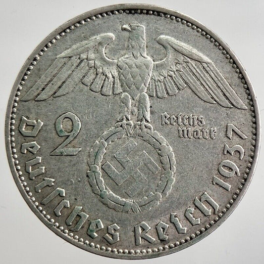 1937 - J Germany Nazi 2 Mark Silver Coin | Fine Collectable Grade | a2415