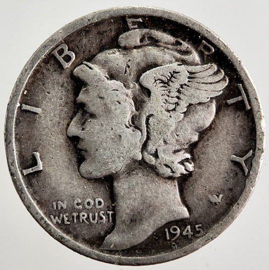1945 - S US USA Mercury Dime Silver Coin | Fine Collectable Grade