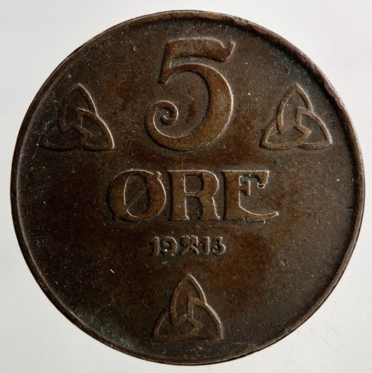 1913 Norway 5 Ore Coin | Fine Collectable Grade