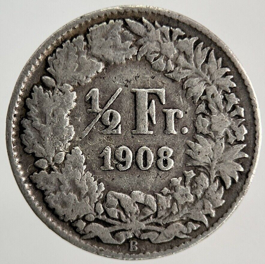 1908 Switzerland Swiss 1/2 Half Franc Silver Coin | Fine Collectable Grade