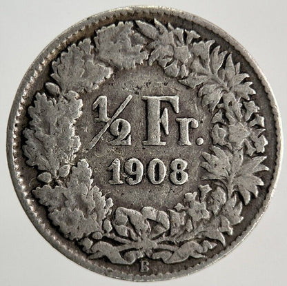 1908 Switzerland Swiss 1/2 Half Franc Silver Coin | Fine Collectable Grade