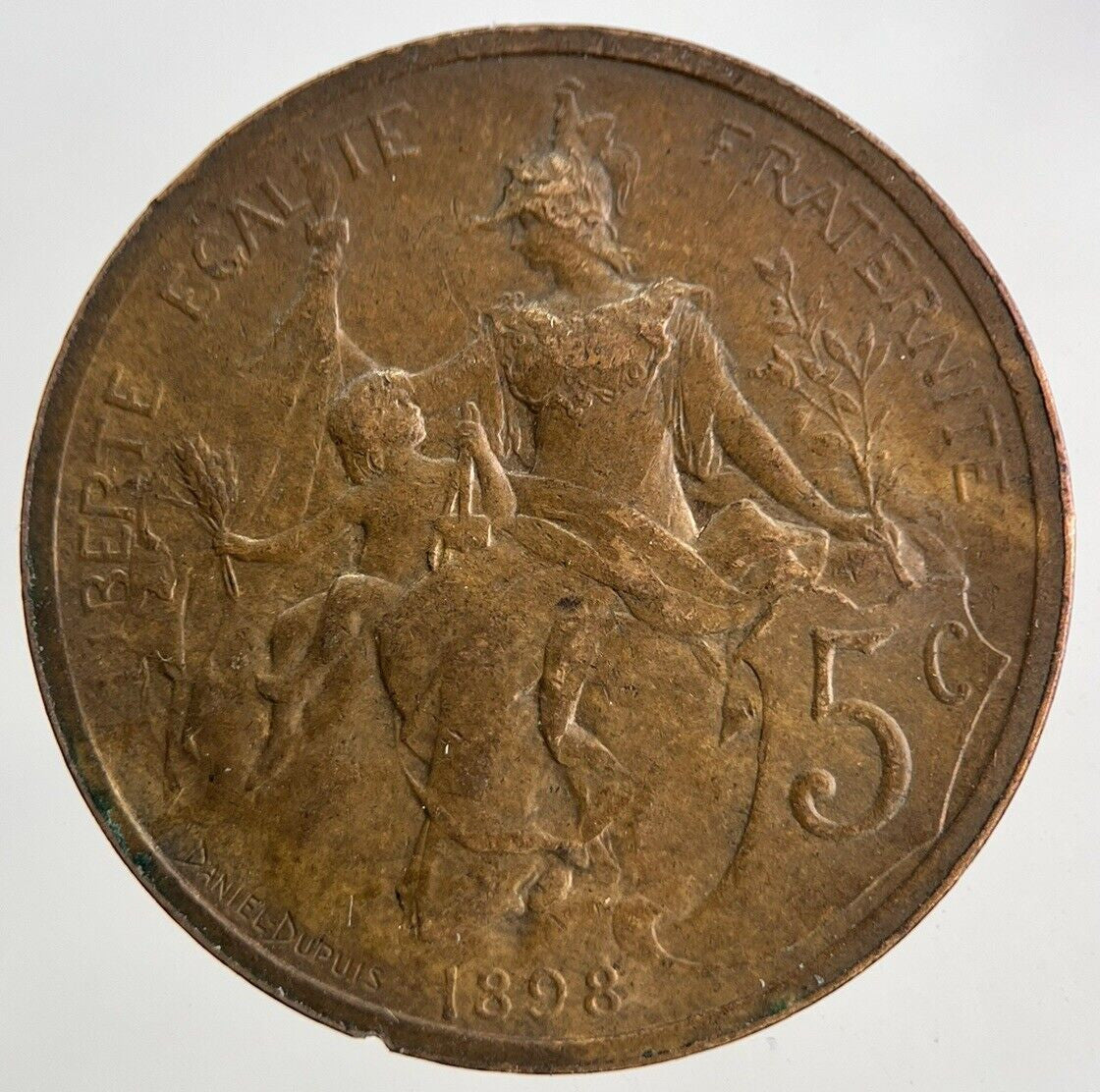 1898 France 5 Cinq Centimes Coin | Fine Collectable Grade