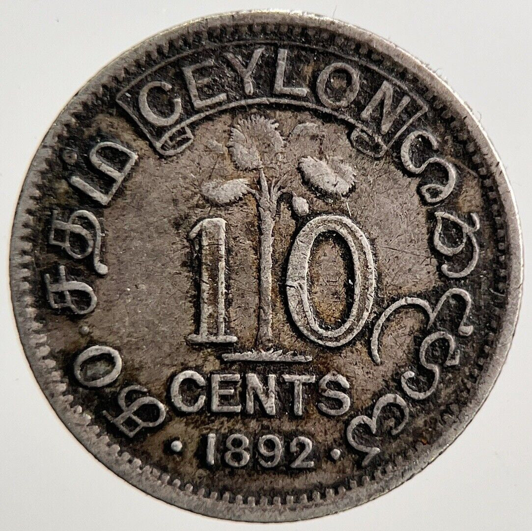 1892 Ceylon 10 Cents Silver Coin | Collectable Grade | a3680