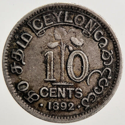 1892 Ceylon 10 Cents Silver Coin | Collectable Grade | a3680