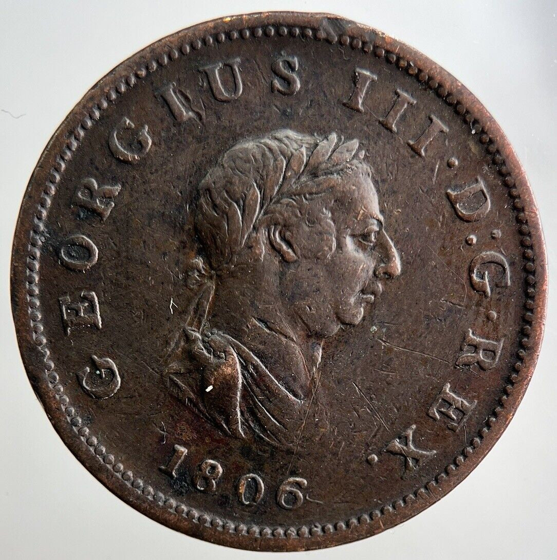 1806 George 3rd III Half - Penny British Coin | Fine Collectable Grade | a3248