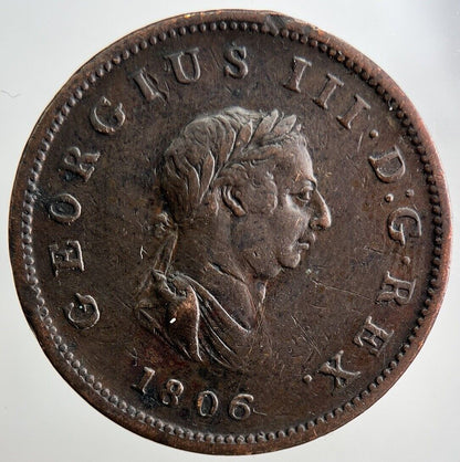 1806 George 3rd III Half - Penny British Coin | Fine Collectable Grade | a3248