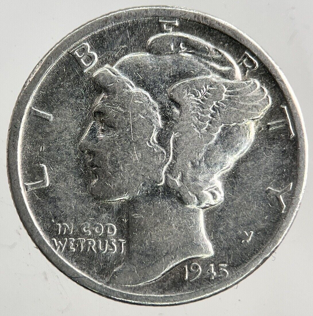 1945 - D US USA Mercury One Dime Silver Coin | Fine Collectable Grade