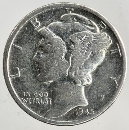 1945 - D US USA Mercury One Dime Silver Coin | Fine Collectable Grade