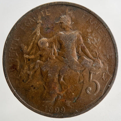 1899 France 5 Cinq Centimes Coin | Fine Collectable Grade