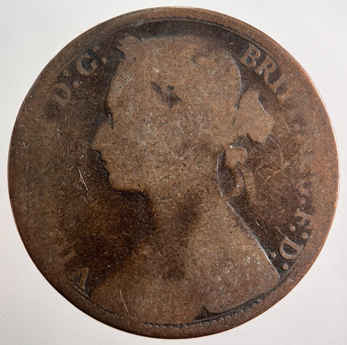 1875 Victoria One Penny Coin | Worn Grade