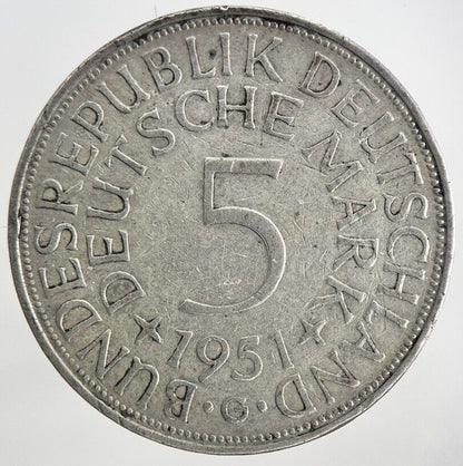 1951 - G Germany 5 Mark Silver Coin | Fine Collectable Grade