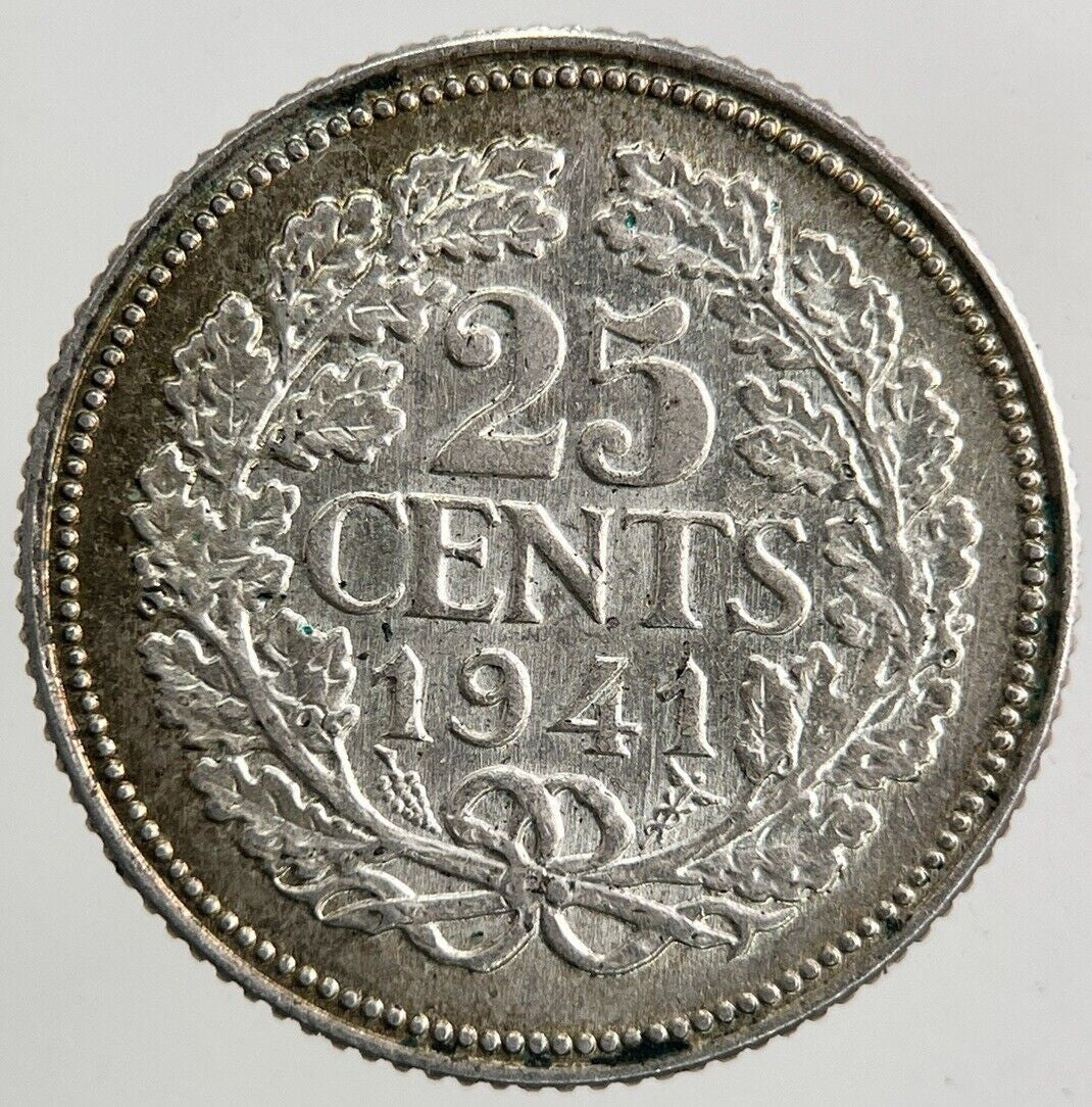 1941 Netherlands 25 Cents Silver Coin | Very High Grade