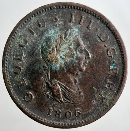 1806 George 3rd III Half - Penny British Coin | Fine Collectable Grade | a3249