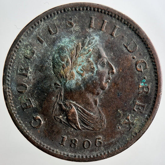 1806 George 3rd III Half - Penny British Coin | Fine Collectable Grade | a3249