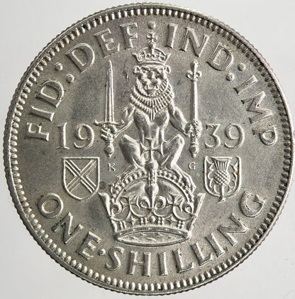 1939 George VI British One Shilling Silver Coin | Very Fine Grade | a6681