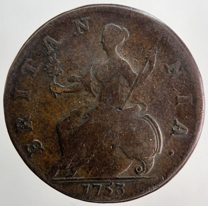 1753 George 2nd II Half-Penny Coin | Fine Collectable Grade