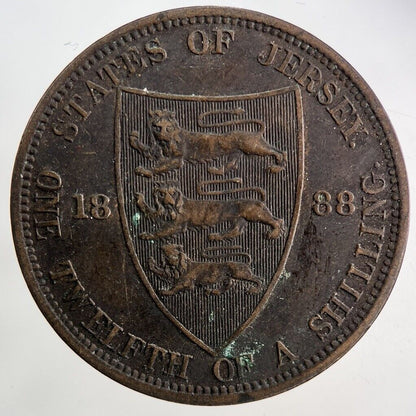 1888 Jersey One Twelfth Of A Shilling 1/12th Coin | Fine Collectable Grade