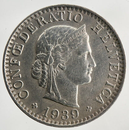 1939 Switzerland Swiss 20 Rappen Coin | Fine Collectable Grade