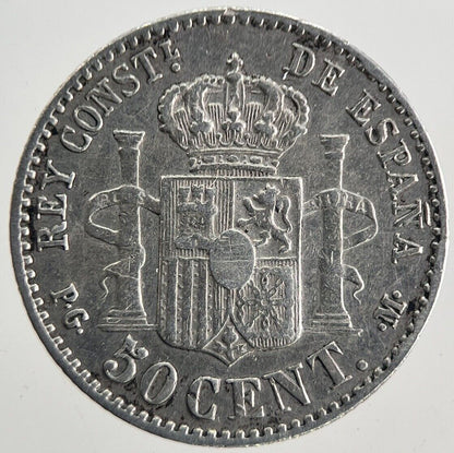 1892 Spain 50 Cent Silver Coin | Fine Collectable Grade | a9905