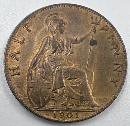 1901 Victoria Half - Penny | British Copper Coin | Extra Fine Grade UNC | a1315