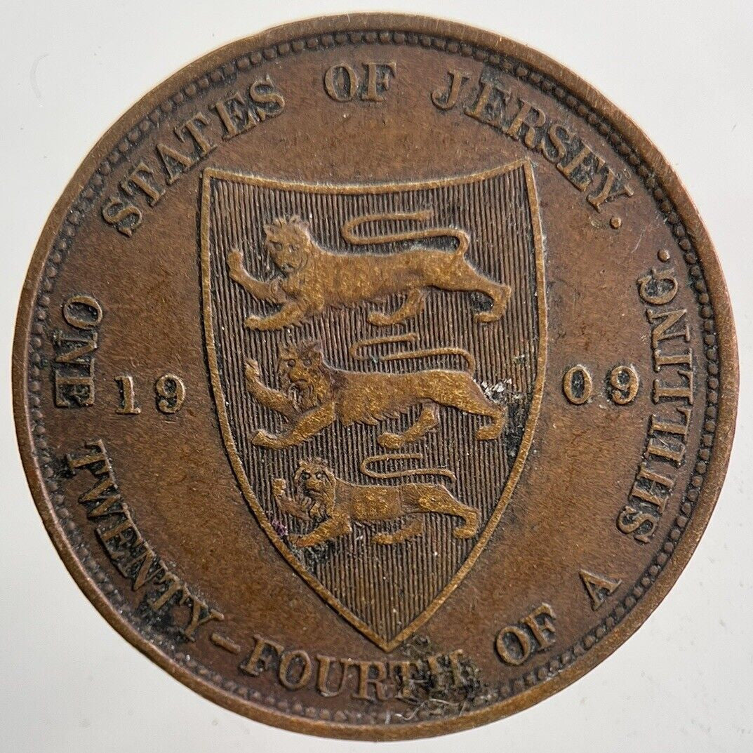 1909 Jersey 1/24th Of A Shilling Coin | Fine Collectable Grade | a5939