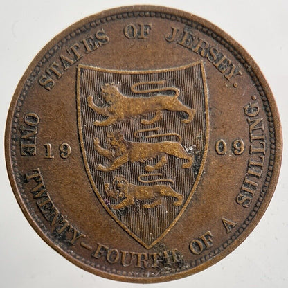 1909 Jersey 1/24th Of A Shilling Coin | Fine Collectable Grade | a5939
