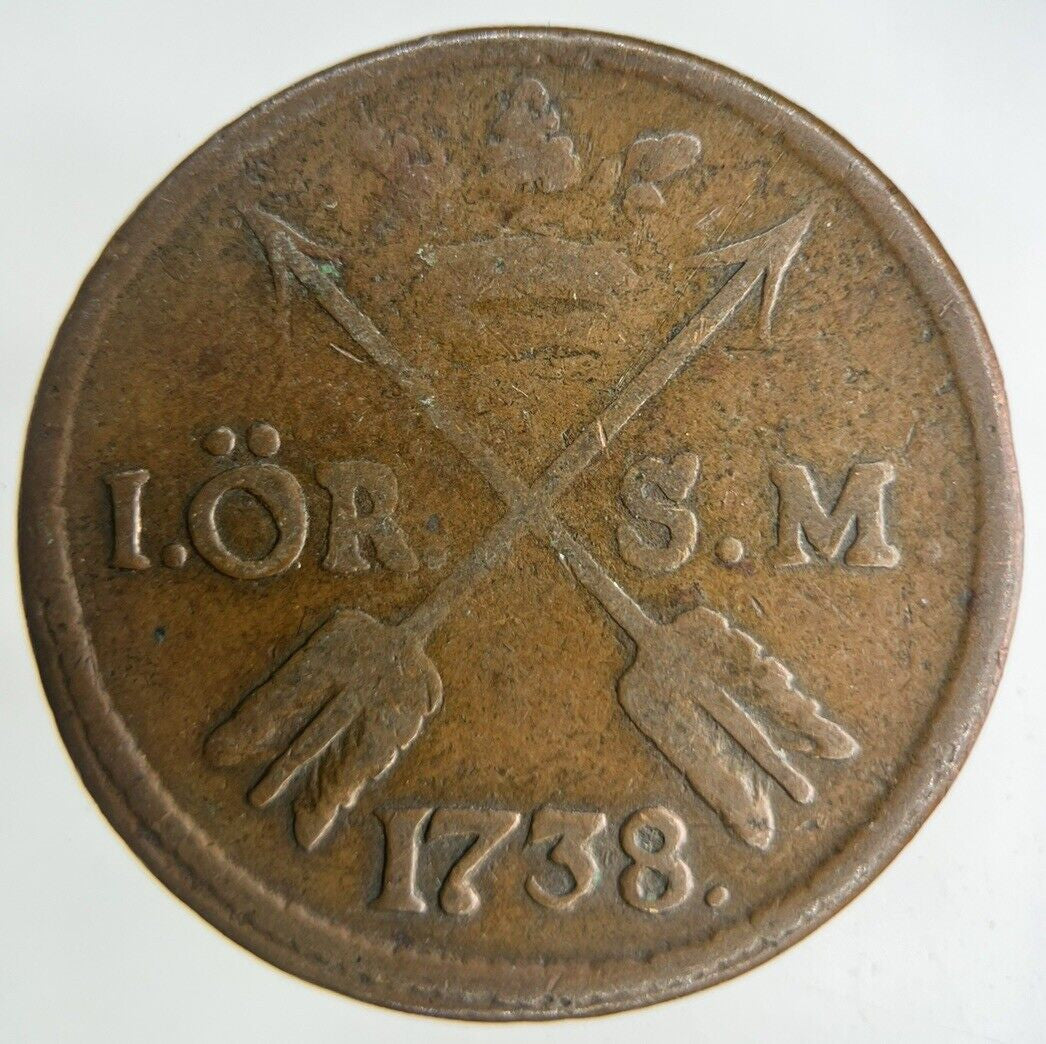1738 Sweden 1 Ore Coin | Fine Collectable Grade