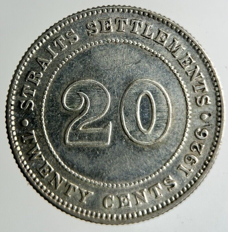 1926 Malaya Settlement Straits 20 Cents Silver Coin | Fine Collectable Grade