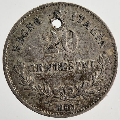 1863 Italy 20 Centesimi Silver Coin | Fine Collectable Grade | a6234
