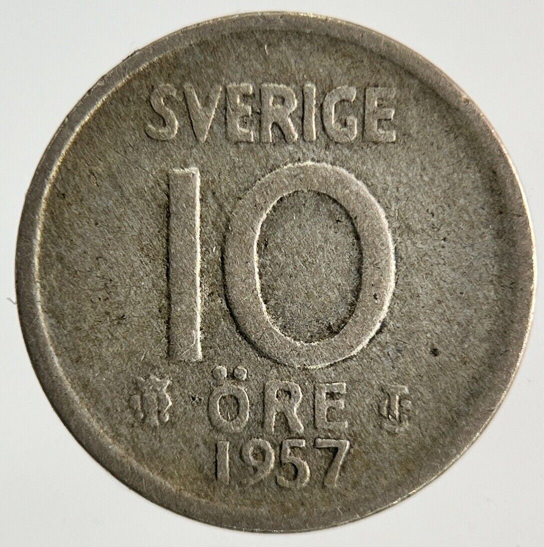 1957 Sweden 10 Ore Silver Coin | Fine Collectable Grade
