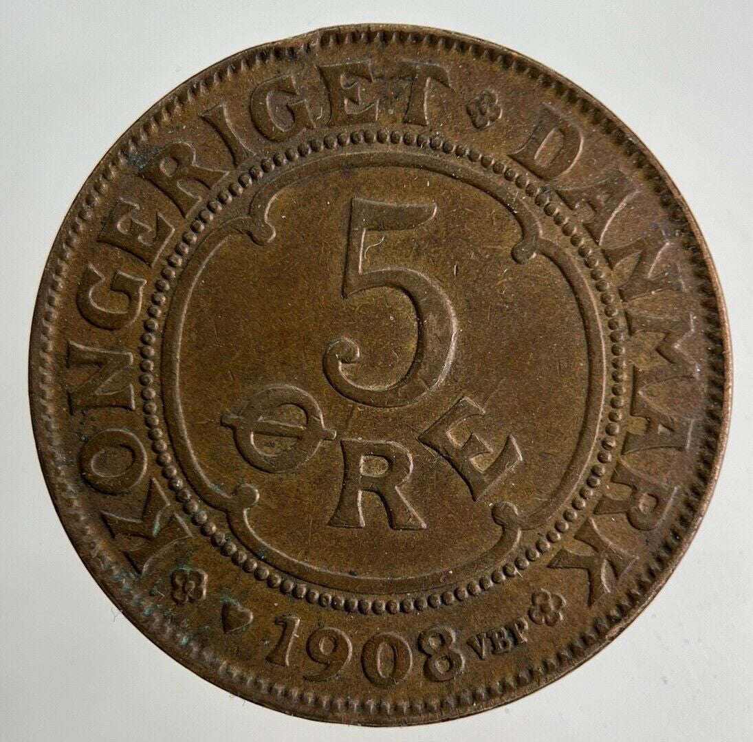 1908 Denmark 5 Ore Coin | Fine Collectable Grade