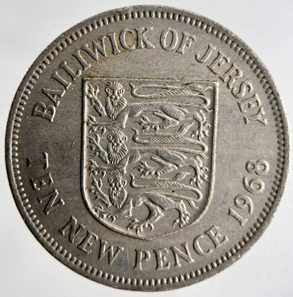 1968 Bailiwick Of Jersey 10p Ten 10 Pence Coin | Fine Collectable Grade