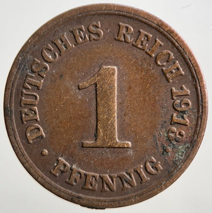1913 - F Germany 1 Pfennig Coin | Collectable Grade | a3082