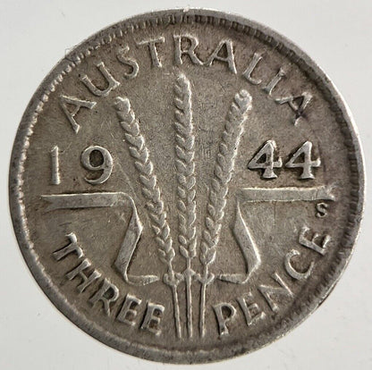 1944 - S Australia Threepence Silver Coin | Fine Collectable Grade