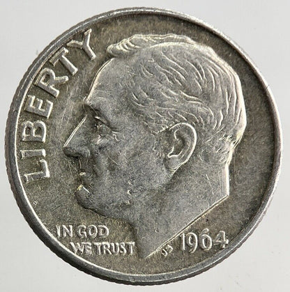 1964 - D US USA Roosevelt One Dime Silver Coin | Fine Collectable Grade