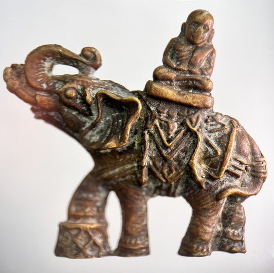 Old Thailand Brass Monk Elephant Statue Ornament | Height 4cm | a2426